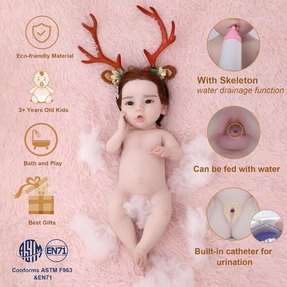 🆕18.5Inch Full Silicone Body Soft Newborn Girl-With Skeleton-No Hair Baby - Picture 3 of 7